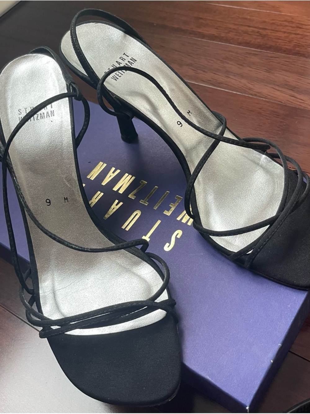 Stuart Weitzman Black Strappy Sandals Heels Size 9
